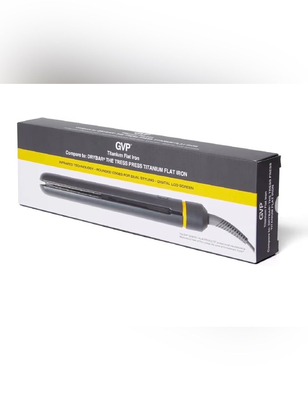 GVP Titanium Flat Iron in Black with Yellow Accent NIB